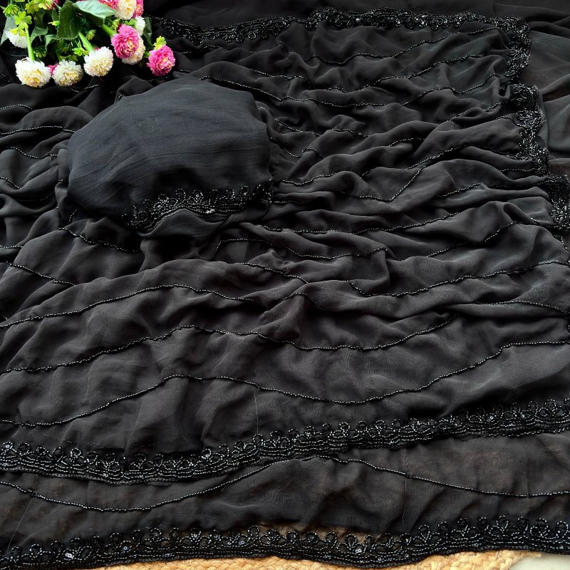 Madhu Pure Faux Georgette Beeds Work Saree